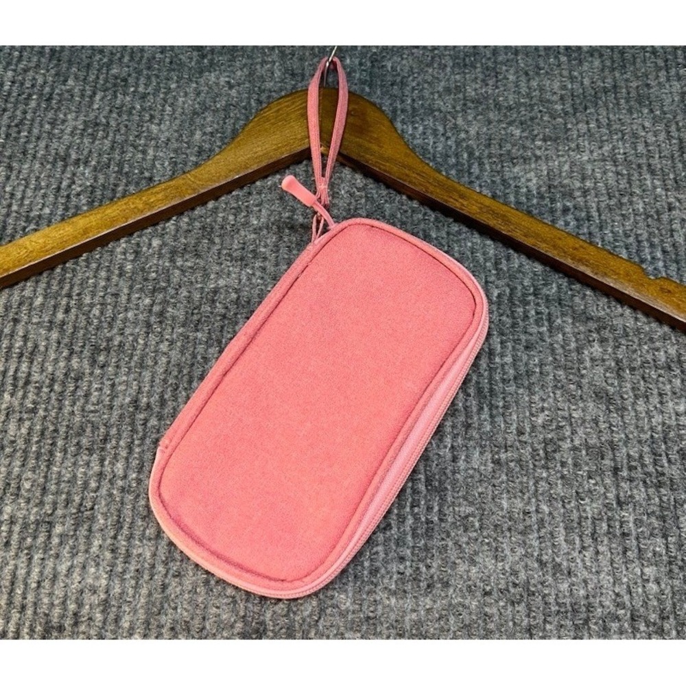 Canvas Travel Tech Organizer Pouch Wristlet Coral Pink Mesh Pockets Case
